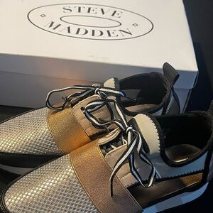 Steve Madden Metallic Gold and Black Sneakers